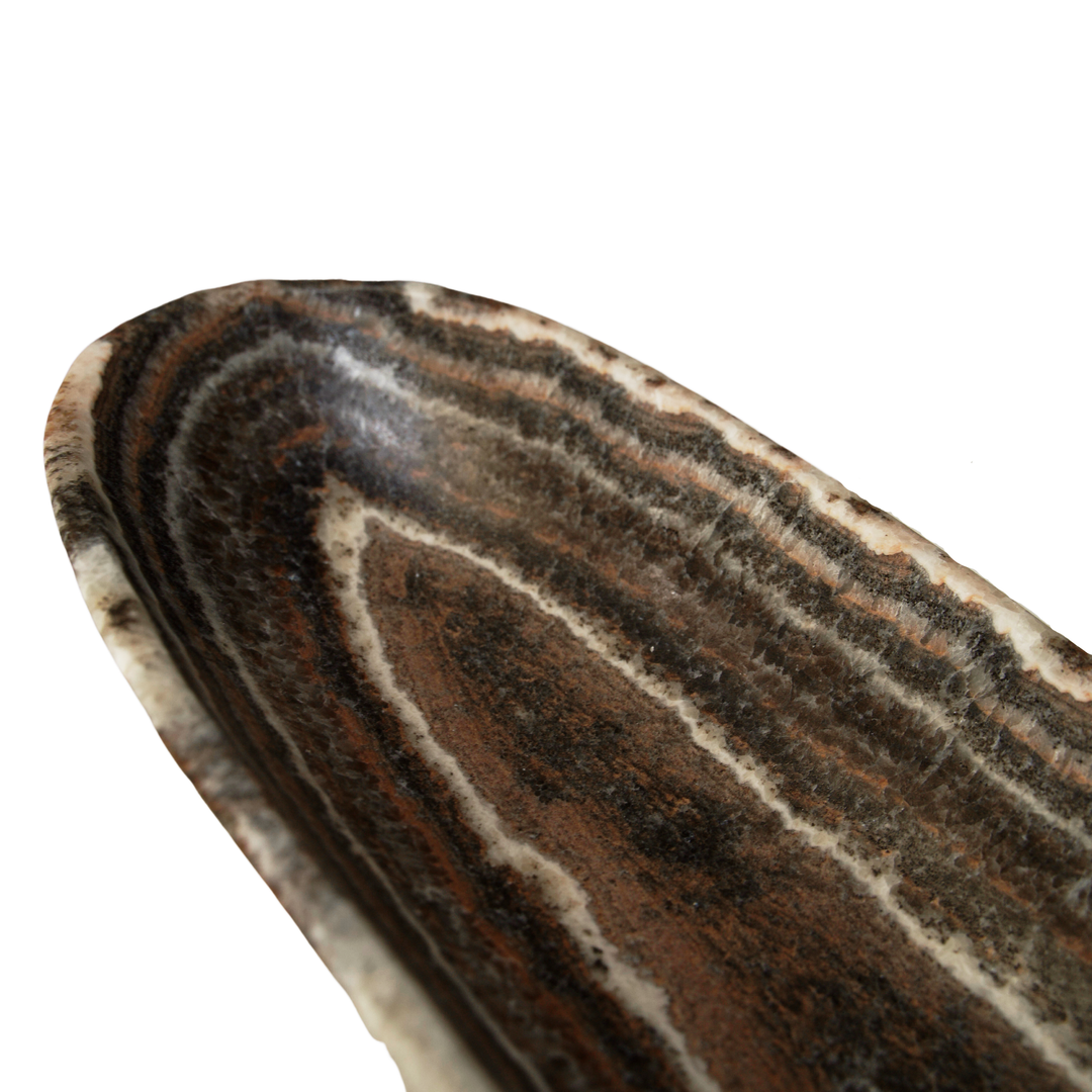 Hand Carved Zebra Onyx Canoe Bowl